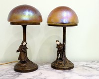 Antique pair Bienna bronze lamps