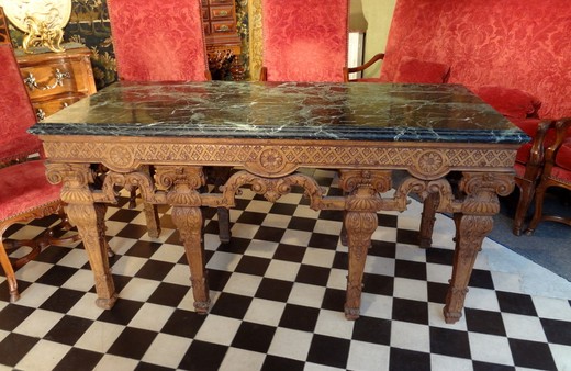 винтажный стол людовик 14 из дуба с мраморной столешницей