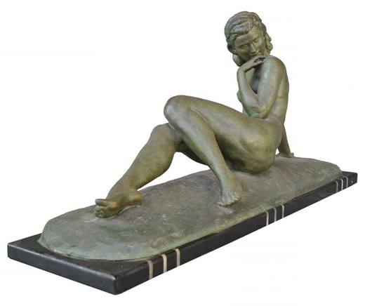 антикварная скульптура обнаженная девушка патинированная бронза
