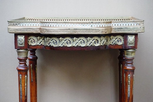 antique console, antique furniture, Louis XVI furniture, mahogany furniture, antique gallery, antiques shop, console with marble, console with marble top, wooden furniture with gilded bronze