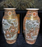 Antique paired Satsuma vases