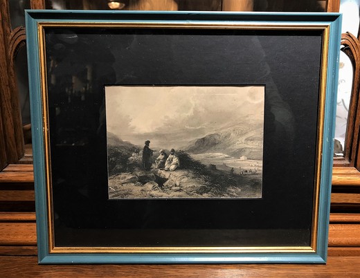 Antique engraving "The Well"