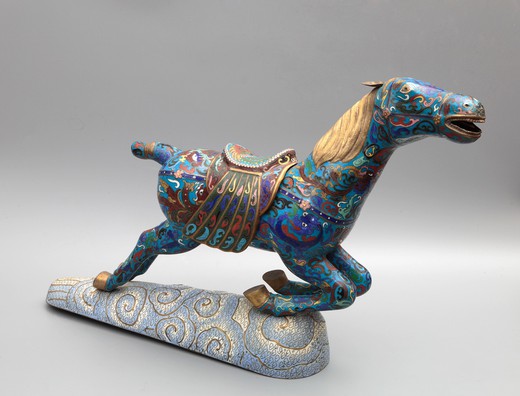 Sculpture of a horse running cloisonne technique