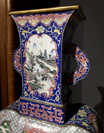 Antique cloisonne technique vase