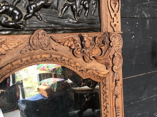 Antique bleached renaissance mirror with bas relief