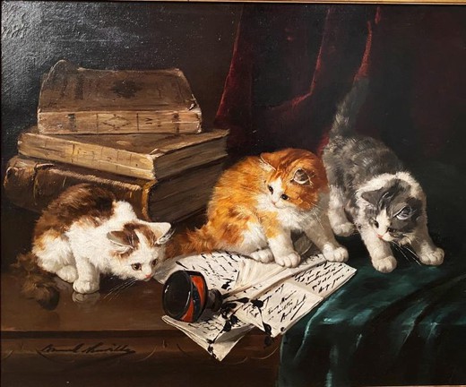 Antique painting "Kittens"