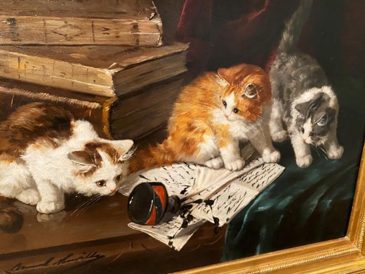 Антикварная картина «Котята»