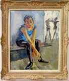 Antique painting "Blue swimsuit"