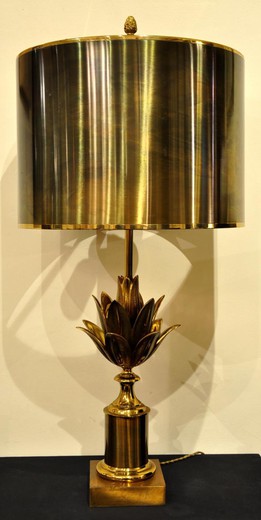 антикварная настольная лампа лотос из бронзы