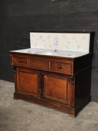 антикварный умывальник, старинный умывальник, антикварная мебель, деревянная мебель с умывальником из фаянса, франция, XIX век