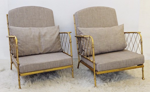 антикварные парные кресла из золоченого металла бамбук