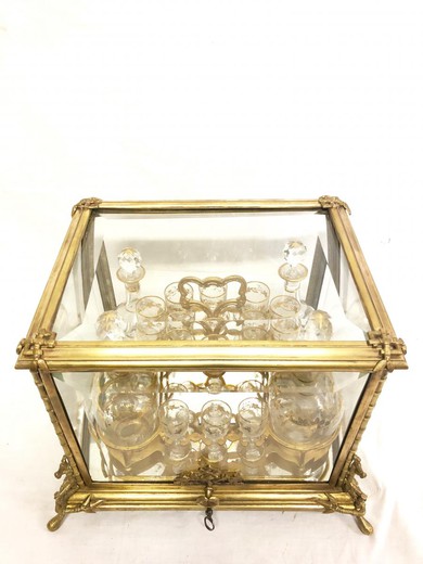 antique liqueur set of gilded brass