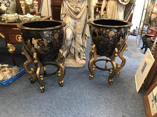antique paired vases of wood with gilding