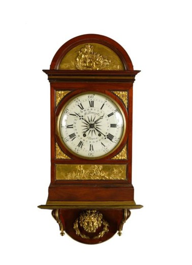 antique clock, antique wall clock, antique mantel clock, antique Louis XVI watch, mahogany mantel clock, gilded bronze clock, antique nineteenth century clock, antiques shop, antique gallery