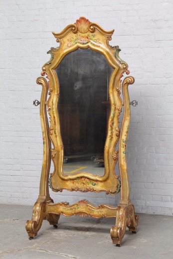 старинное зеркало, антикварное зеркало, зеркало псише, зеркало в стиле Людовика XV, резное зеркало, золоченая рама, зеркало с росписью, напольное зеркало