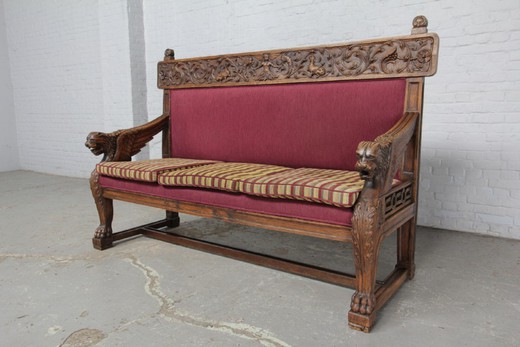антикварная скамья, мебель в стиле ренессанс, резная мебель, антикварная мебель, старинная мебель