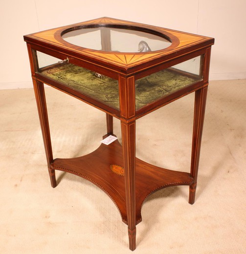 Старинная мебель, антикварная мебель, антикварный стол, антикварная витрина, старинная витрина, стол-витрина, мебель в технике маркетри, деревянная витрина