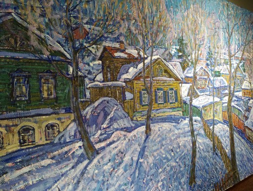 Картина зимняя деревня