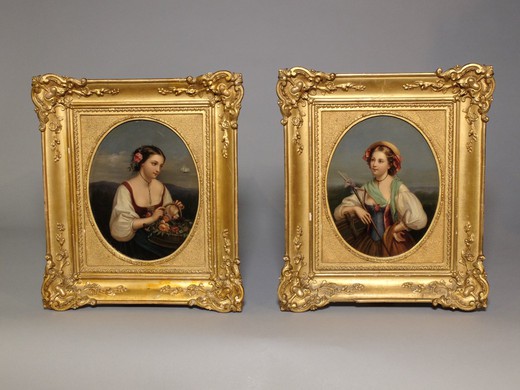 Antique pair portraits of young girls