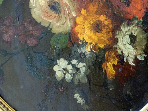 Антикварная картина натюрморт «Корзинка цветов»