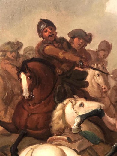 Антикварная картина «Сцена битвы»