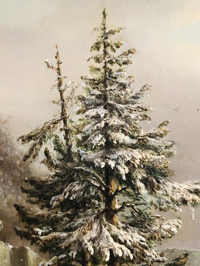 Антикварная  картина "Зимний пейзаж" Антона Адриана Сема