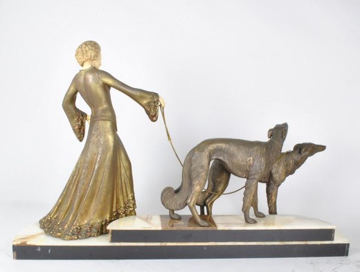 Antique sculpture "Lady with two greyhounds"