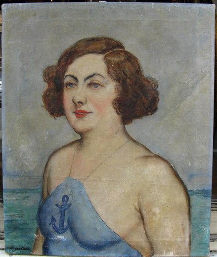 Antique funny painting of a beautiful sailor girl