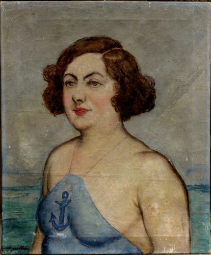 Antique funny painting of a beautiful sailor girl