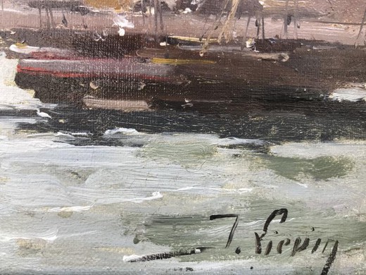 Антикварная картина "Морской пейзаж. Порт"