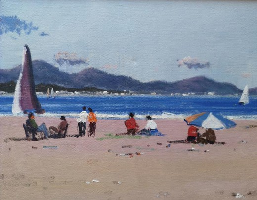 Antique painting "Beach in Cambrils"