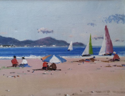 Antique painting "Beach in Cambrils"