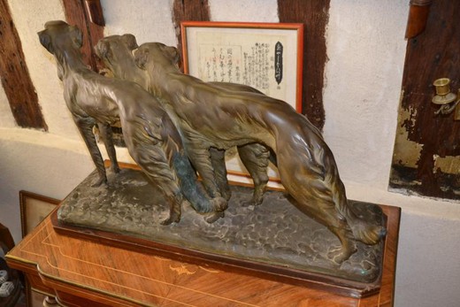 Antique art deco sculpture of greyhound
