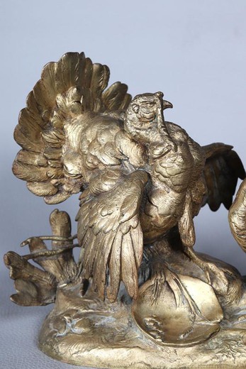 Антикварная скульптурная композиция «Петух и индюк»
