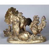 Antique sculptural composition "Rooster and Turkey"