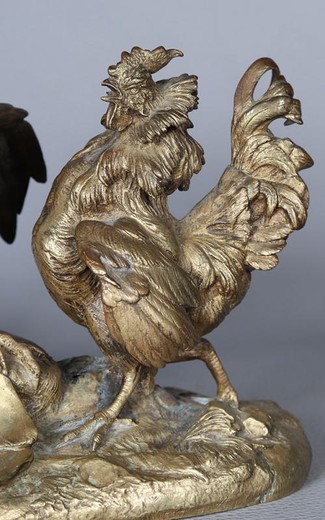 Antique sculptural composition "Rooster and Turkey"