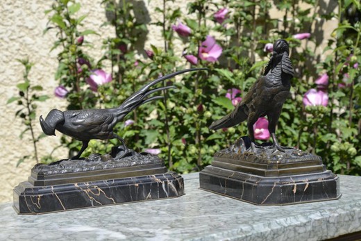 антикварные скульптуры фазаны из бронзы