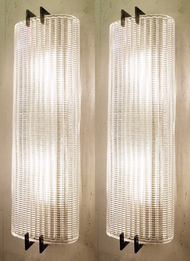 антикварные настенные светильники бра из стекла и латуни