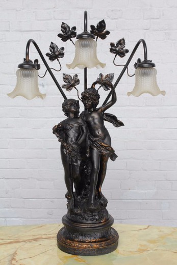 антикварная настольная лампа рококо из металла