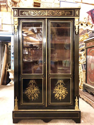 antique showcase made of wood in marquetry,