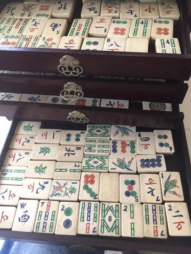 antique set for playing Mahjong