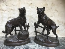 Pair antique sculptures of hunting dogs