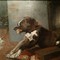 Antique painting "Dog with cats"