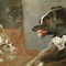 Antique painting "Dog with cats"