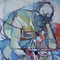 Антикварная картина "Велосипедист" Рожэ Лерси