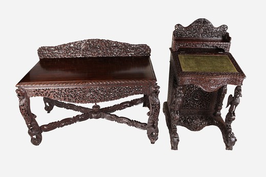 винтажный мебельный гарнитур сиам из красного дерева, 19 век