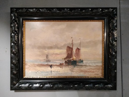 Antique painting "Sailboats"