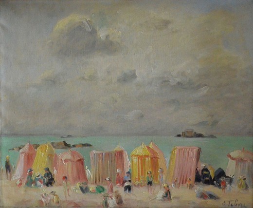 Antique beach view painting