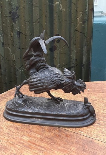 Antique sculpture "Rooster and a lizard"