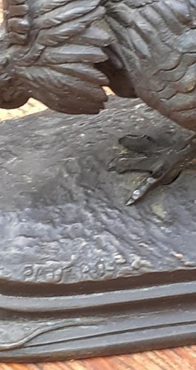 Антикварная скульптурная композиция «Петух и ящерица»